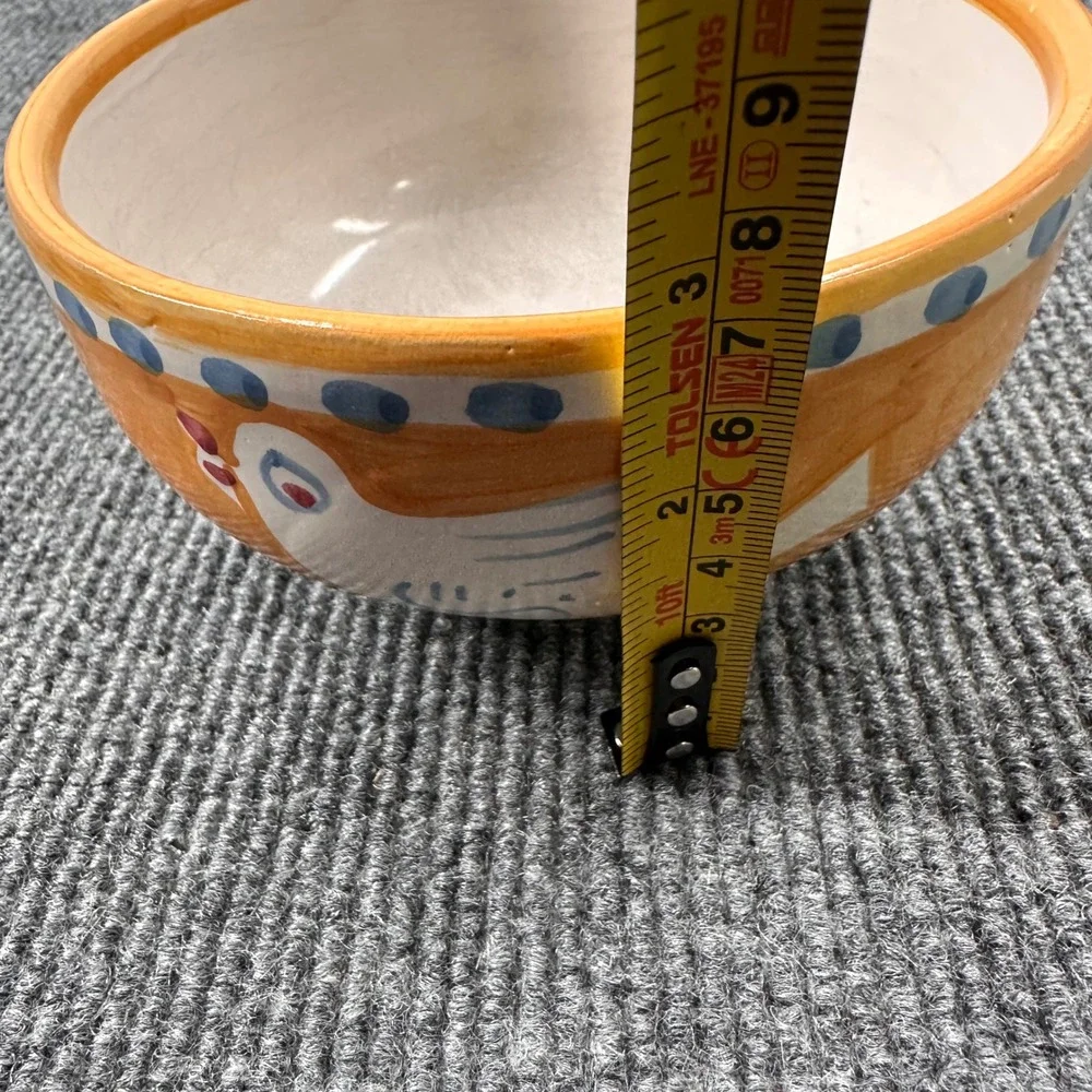 Solimene Cereal Bowl Unisex 5in Hand Painted Bird Floral Orange Vintage Casual